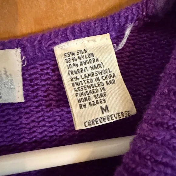 Vintage Bramble Lane Purple Silk Angora Blend Bow Collar Sweater Womens Medium - Picture 6 of 8